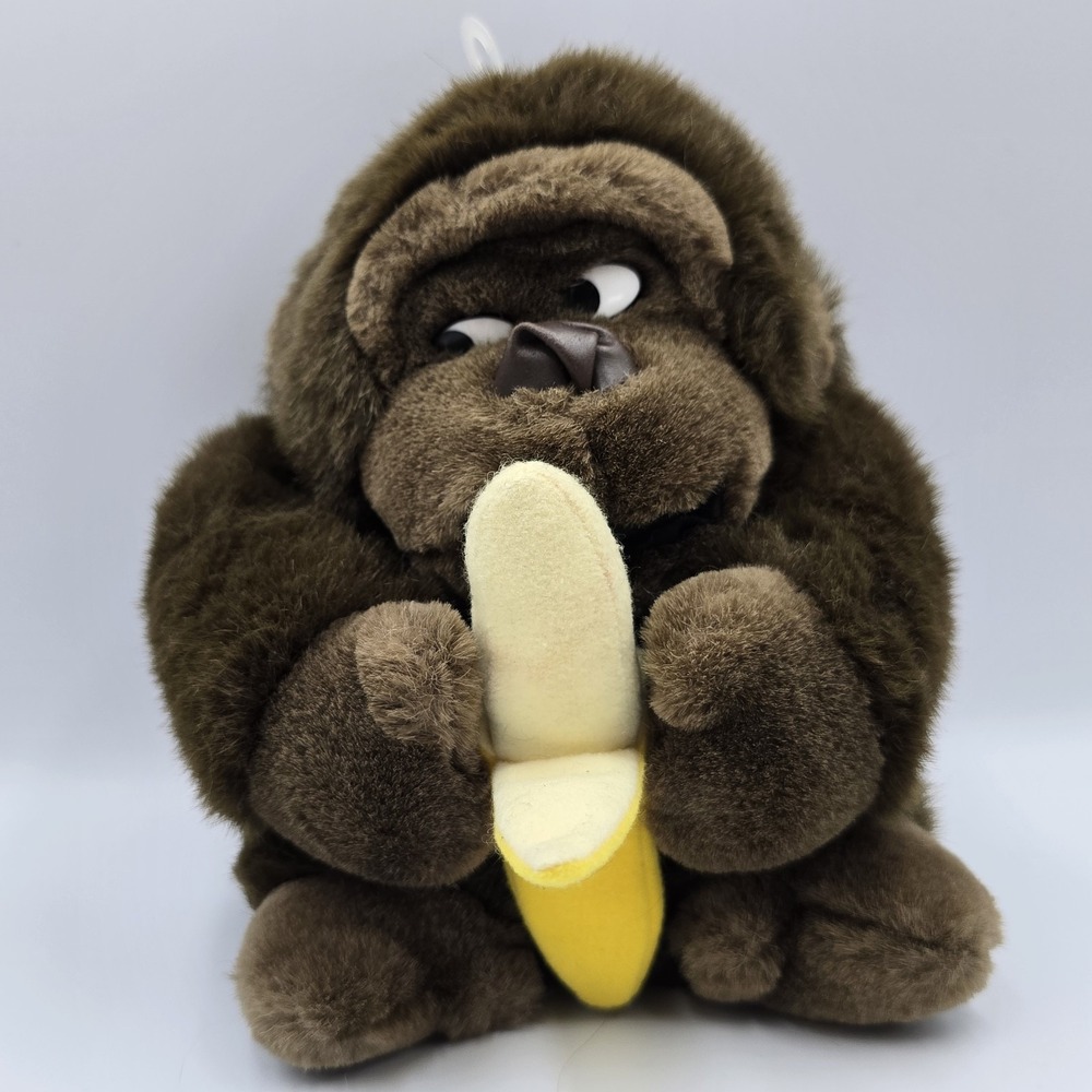 Vintage 1989 Embrace Gorilla Holding Banana Plush 7.5" Stuffed Animal